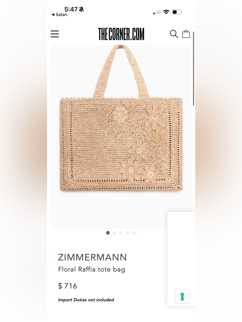 Nwot Zimmermann Crochet Floral Tote Bag - Natural Beige